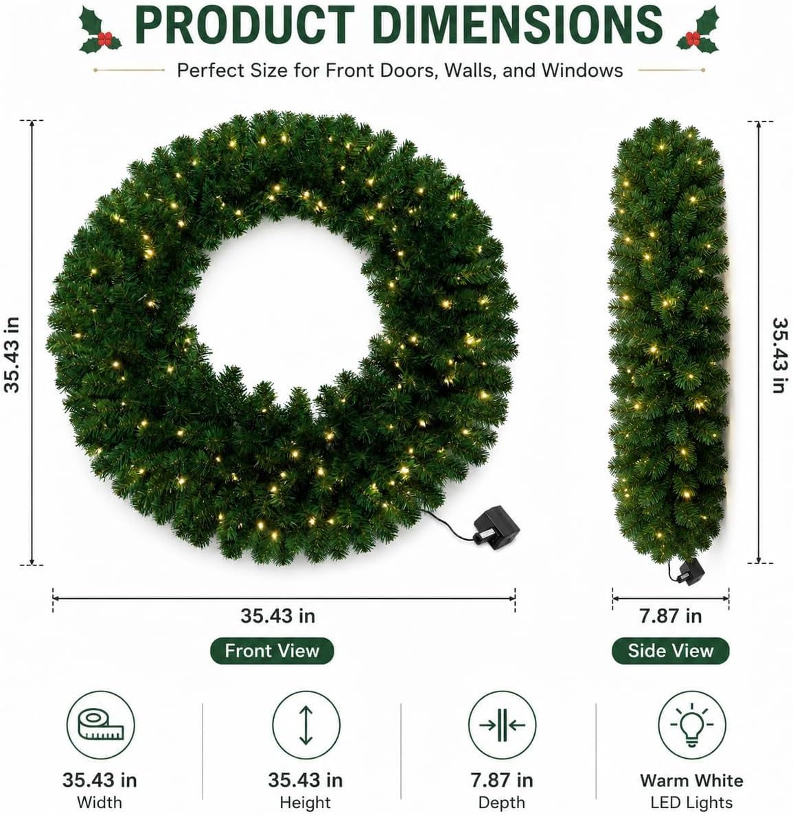 Aptliton Corona de Navidad iluminada de 36 pulgadas, decoración de...
