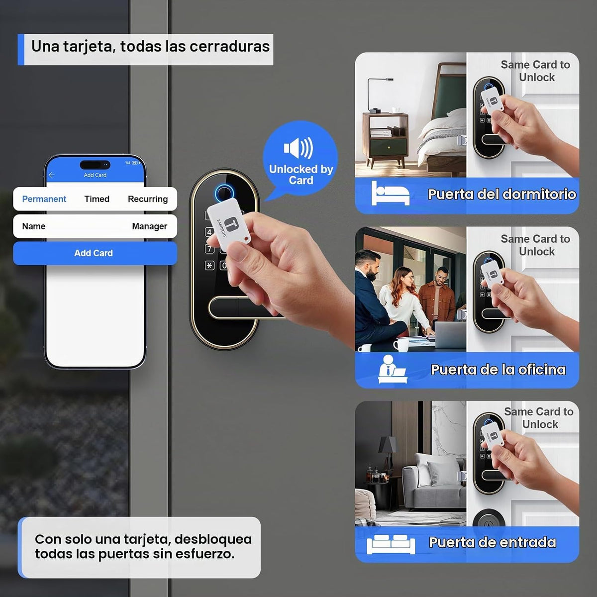 Cerradura inteligente de huellas dactilares Bluetooth con mango y t...