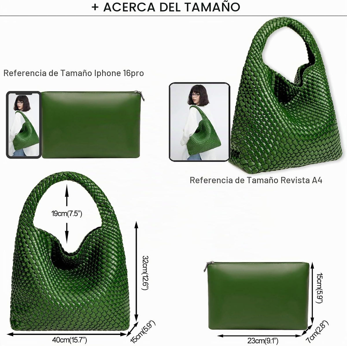 Bolso de mano de mujer con asa superior de cuero vegano tejido a ma...