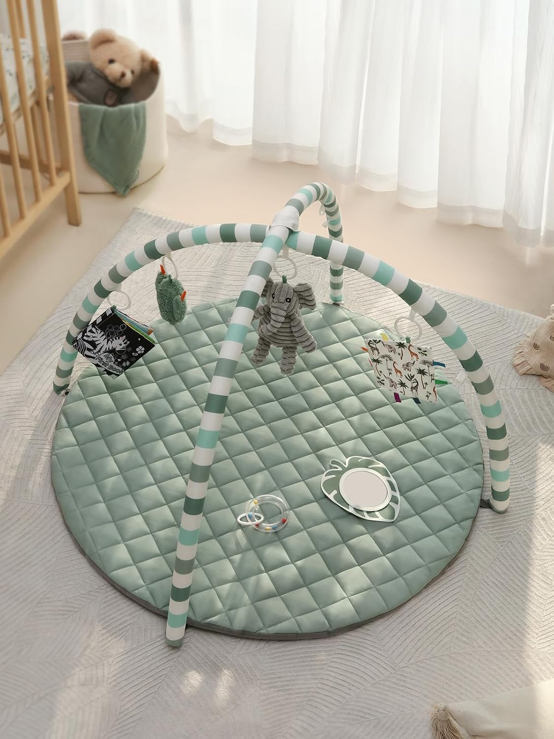 Blissful Diary Baby Play Gym Mat, tapete de juego con 6 juguetes de...
