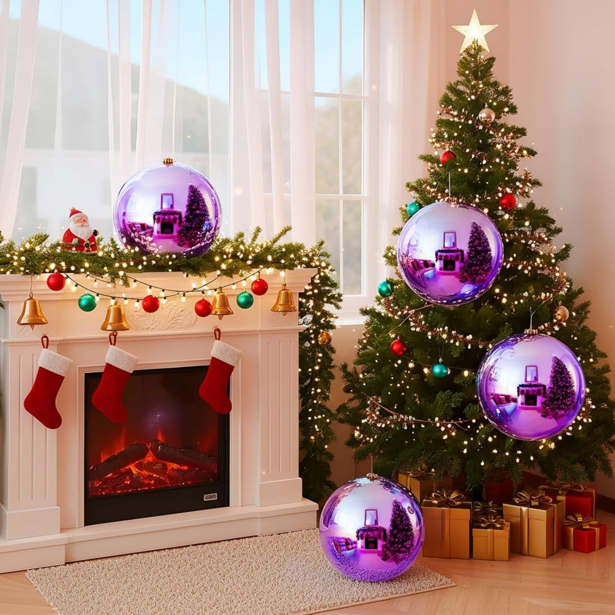 Zubebe 4 piezas Adornos de bola de Navidad extra grandes de 8"...