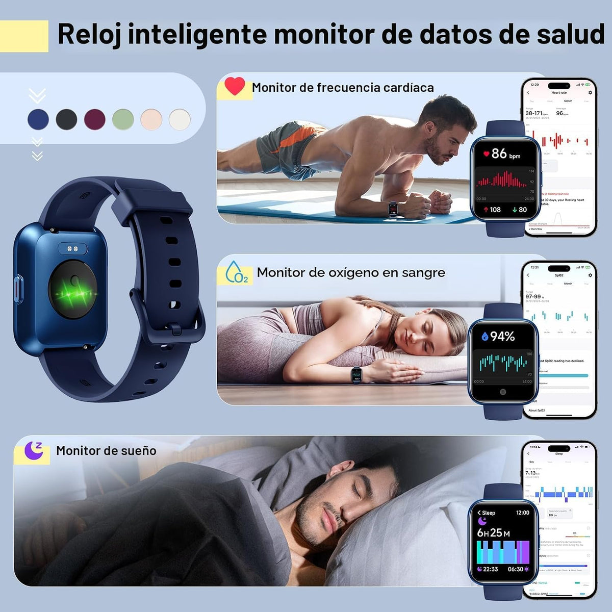 Reloj inteligente para mujeres\/hombres, compatible con Android y i...