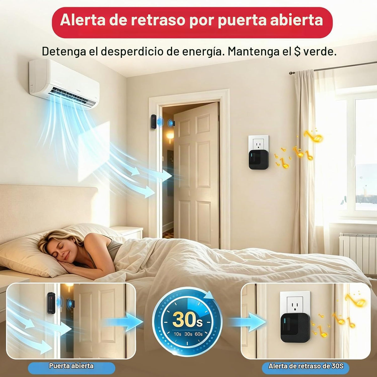 SanJie Timbre de puerta WiFi, sensor de alarma de puerta con notifi...
