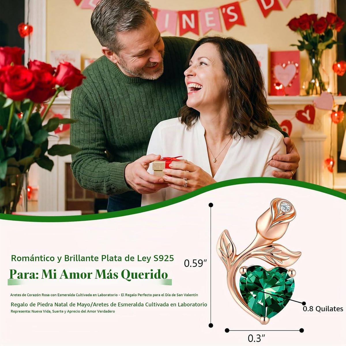 JACUPO Aretes de tuerca con piedra natal de corazón rosa de 0.8 qui...