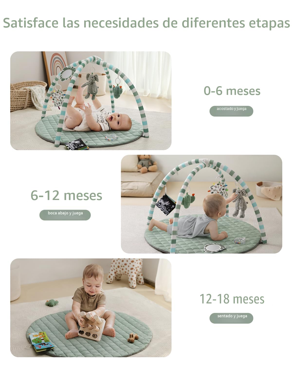 Blissful Diary Baby Play Gym Mat, tapete de juego con 6 juguetes de...