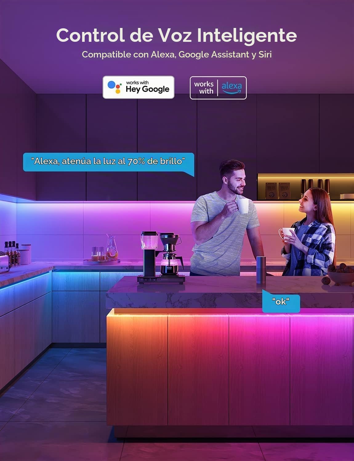 Govee RGBIC - Tira de luz LED Alexa de 16.4 pies, luces LED intelig...