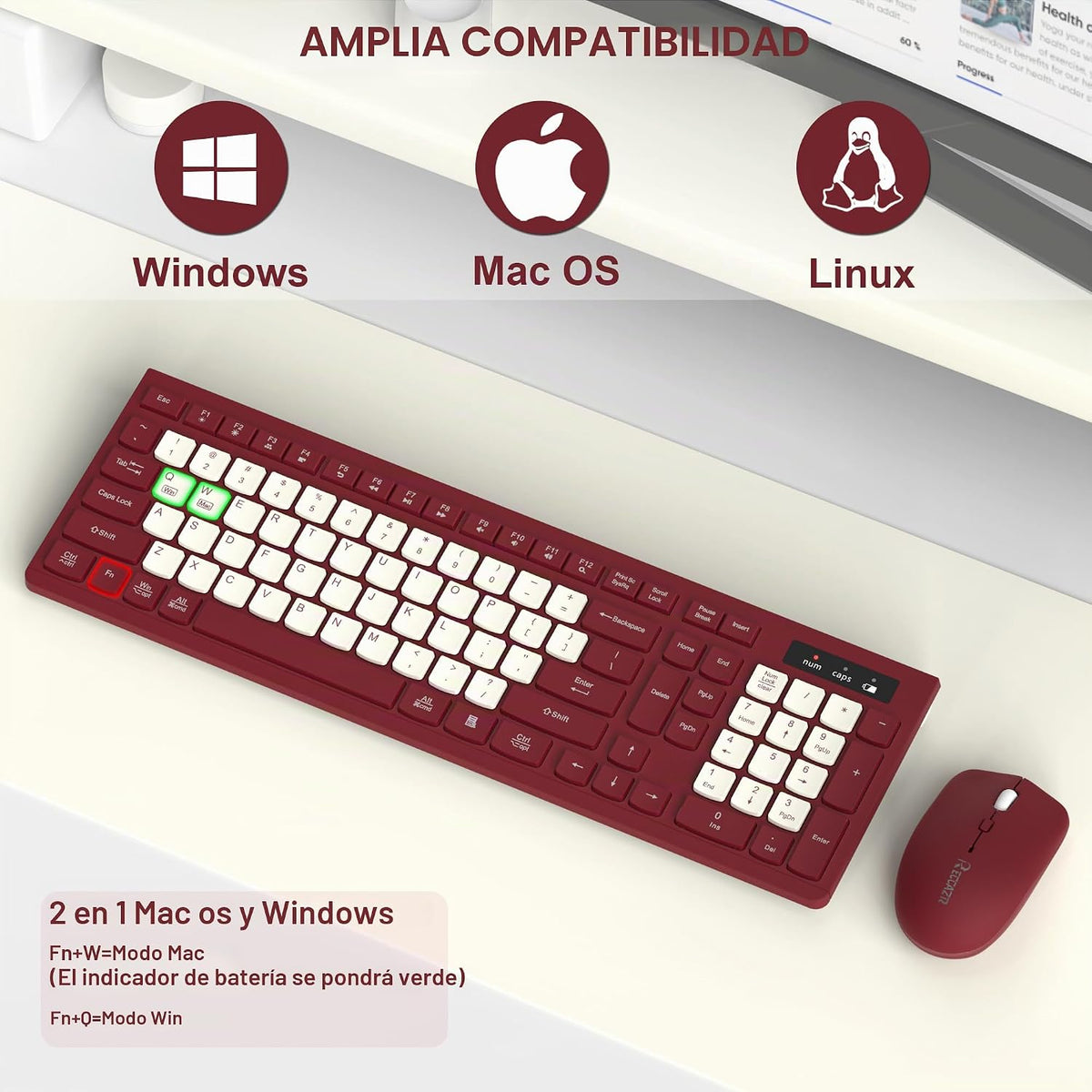 Combo de teclado y mouse inalámbricos silencioso para oficina y hog...