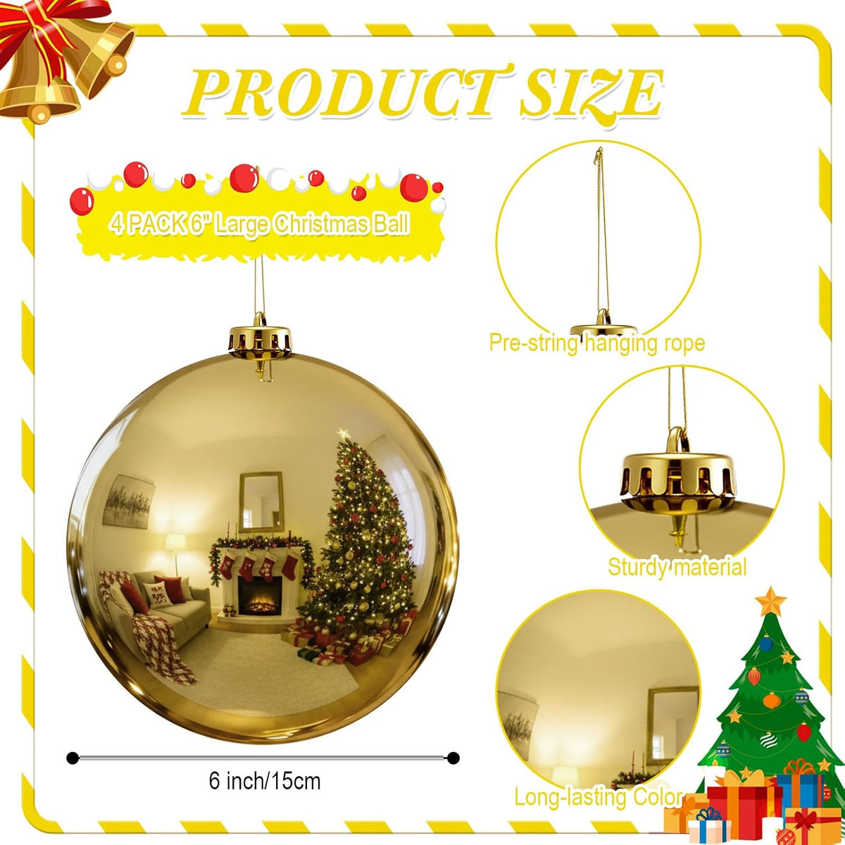 Zubebe 4 piezas de adornos de bola de Navidad extra grandes de 6...