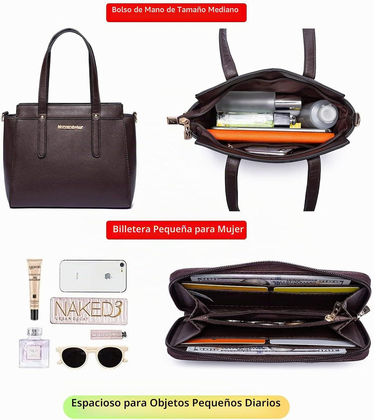 Montana West - Juego de 3 piezas de bolsos para mujer: bolso de man...