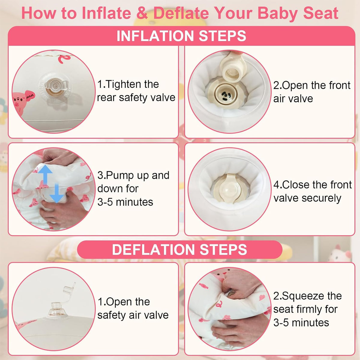 Asiento de bebé inflable con bomba incorporada y soporte de espalda...