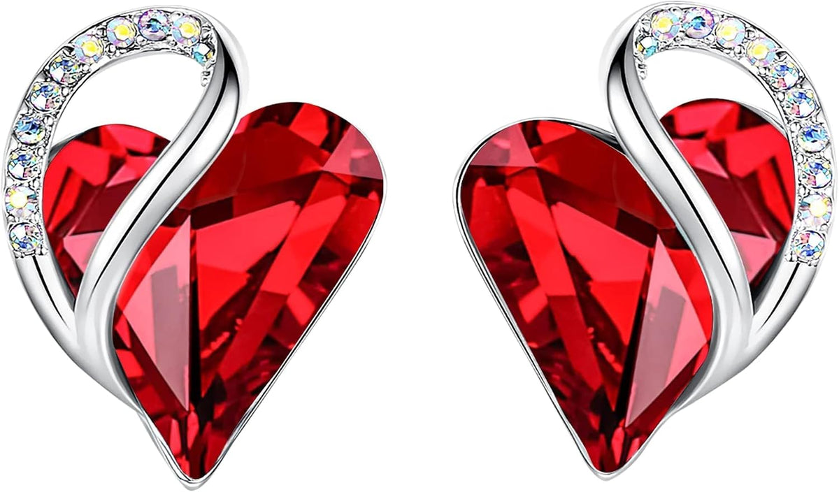 Leafael - Aretes de tuerca de cristal con piedra natal de corazón i...