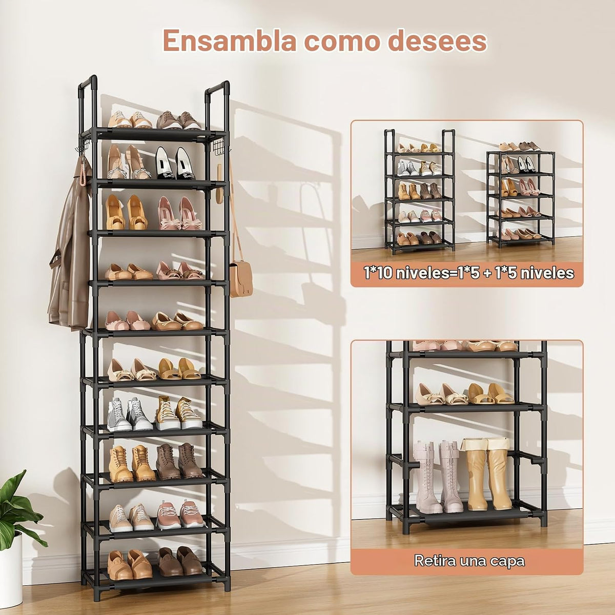 LANTEFUL Zapatero de 10 Niveles, 25 Pares, Organizador de Zapatos A...