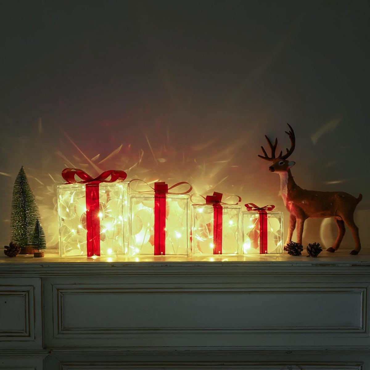Juego de 4 cajas de regalo iluminadas de Navidad, decoración de reg...