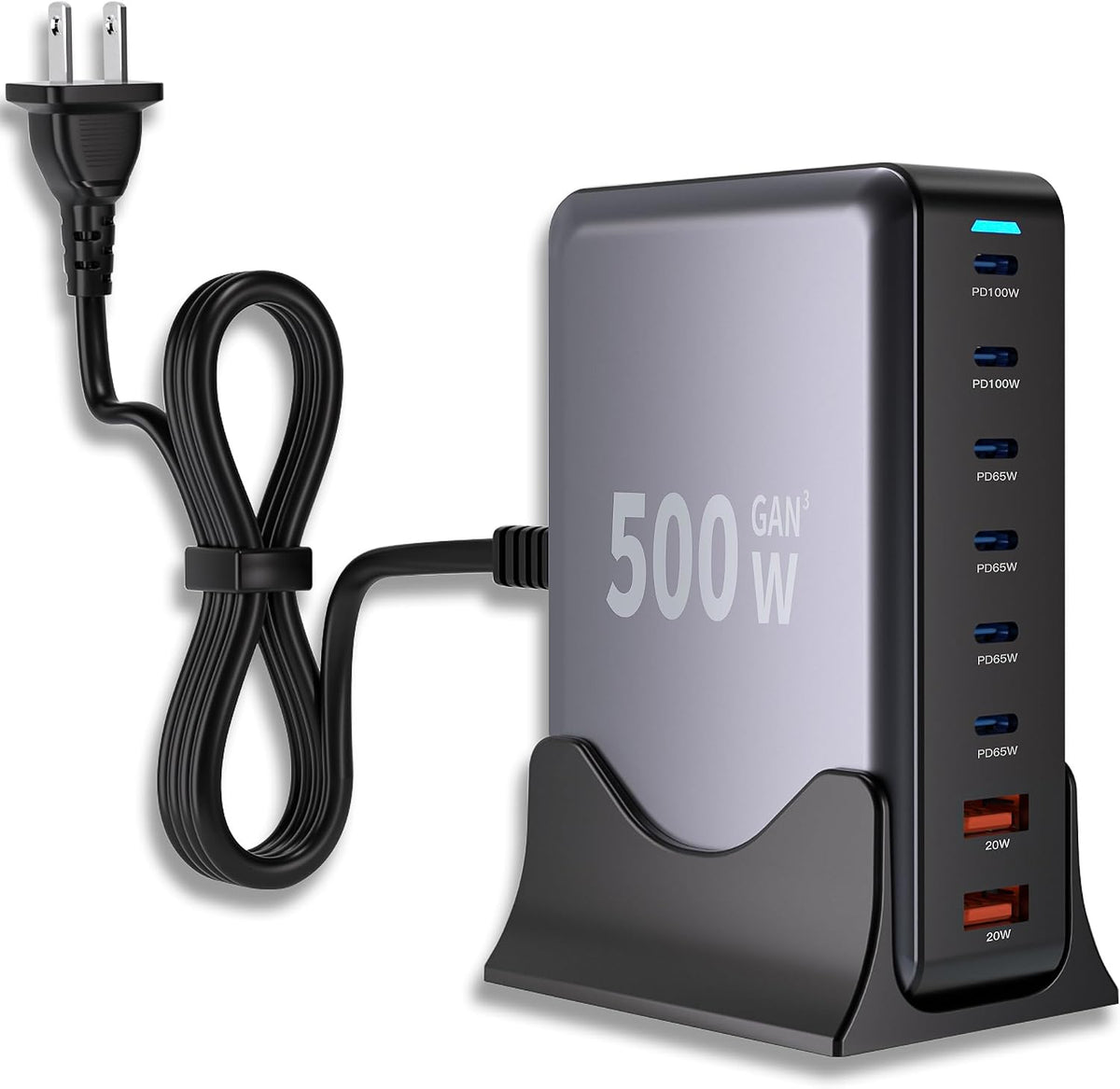 Estación de carga USB C GaN de 500 W, bloque de carga rápida de 8 p...