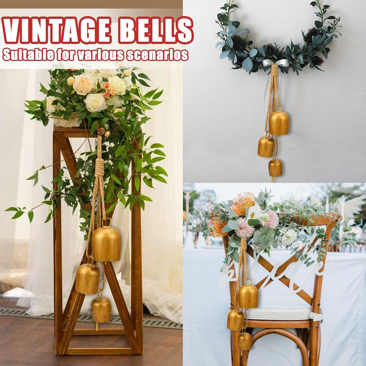 Campanas de cascabel de Navidad Campanas de latón dorado vintage co...