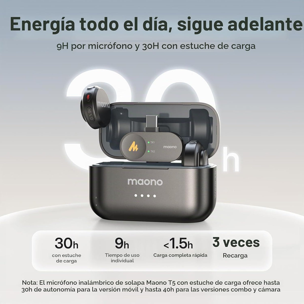 Micrófono Lavalier inalámbrico MAONO Wave T5 para teléfono Android...