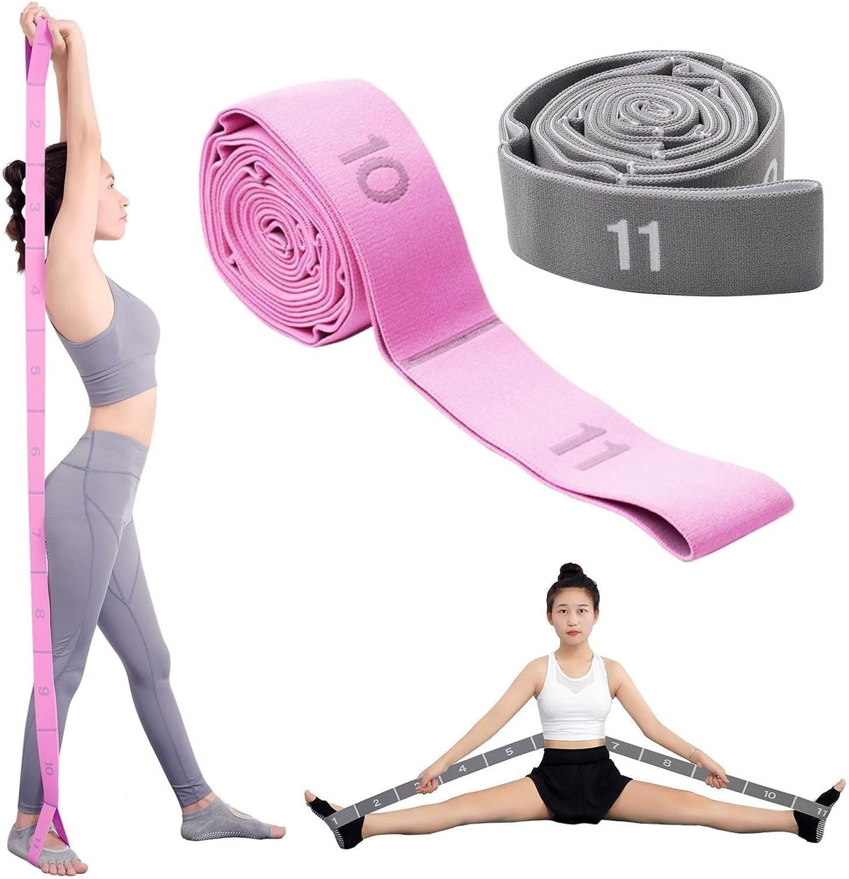 Paquete de 2 correas de yoga con 11 bucles, bandas elásticas ajusta...