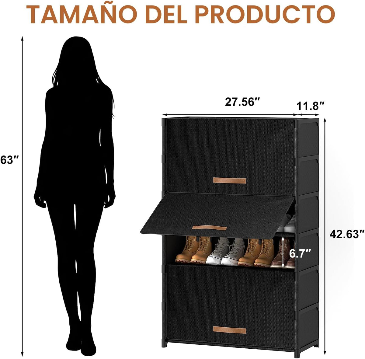 UNITSTAGE Zapatero de 7 niveles con puerta, almacenamiento de 28 pa...