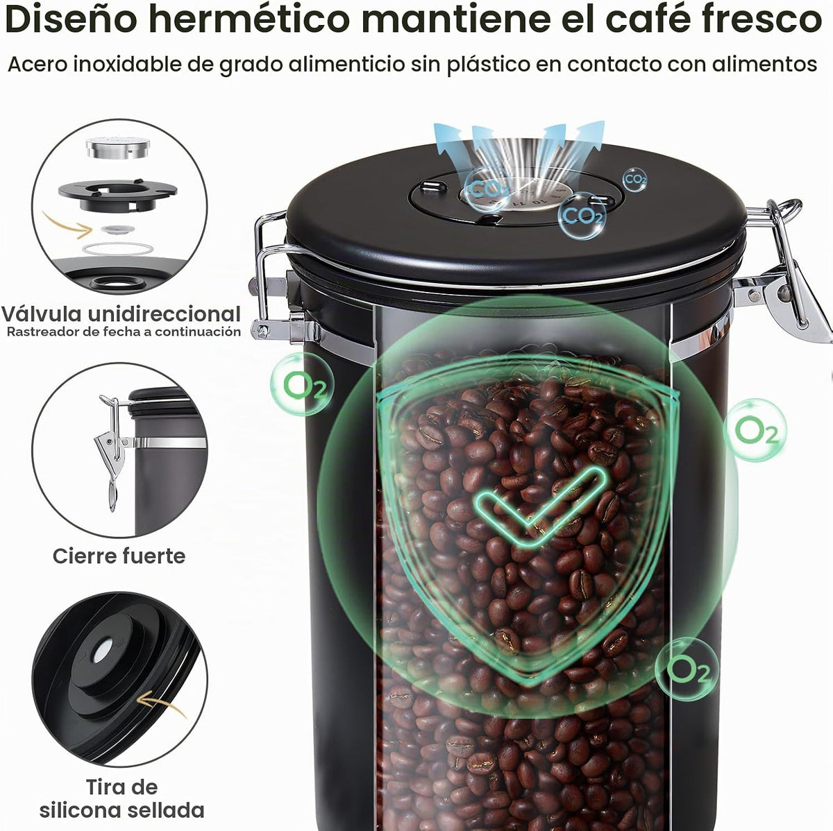 Recipiente de café Veken, 39 oz, 2,2 libras, recipiente hermético g...