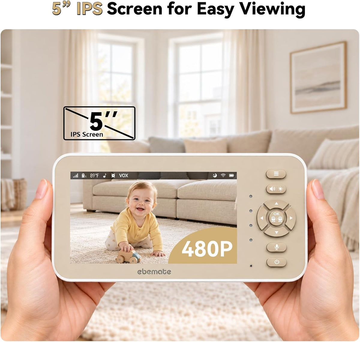 ebemate Monitor de video para bebés con 2 cámaras y audio, pantalla...