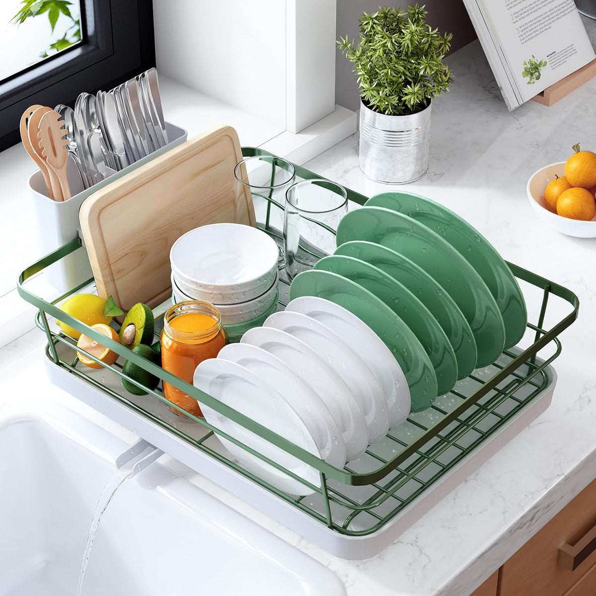 Kitsure Escurridor de platos para encimera de cocina, 12 pulgadas d...