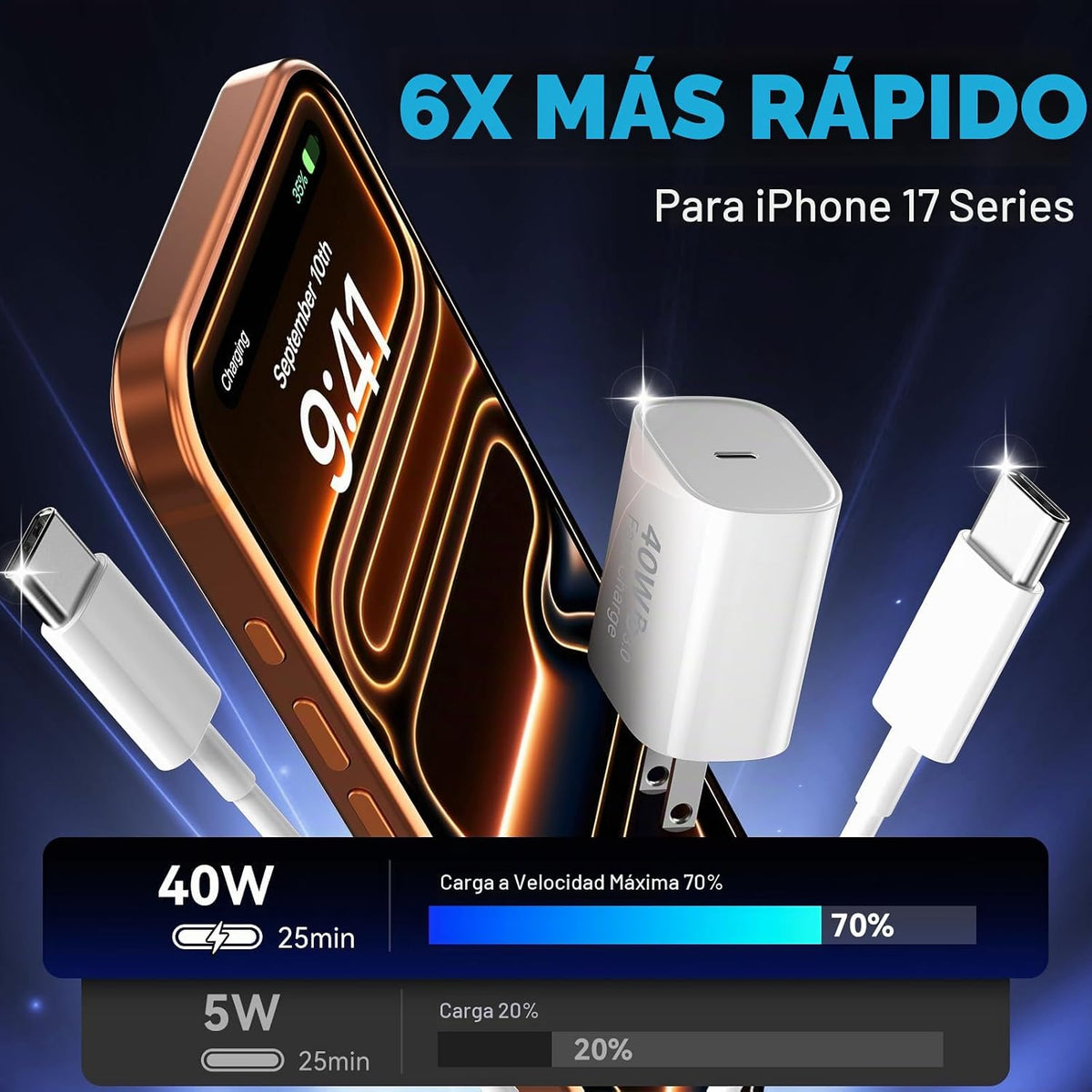 Cargador Pro Max para iPhone 18, 17, 16, carga rápida, cargador USB...