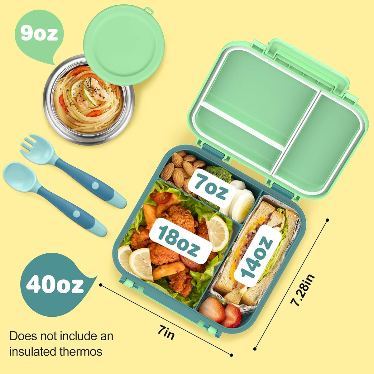 Lonchera Bento para niños con termo de 9 onzas, recipientes de almu...