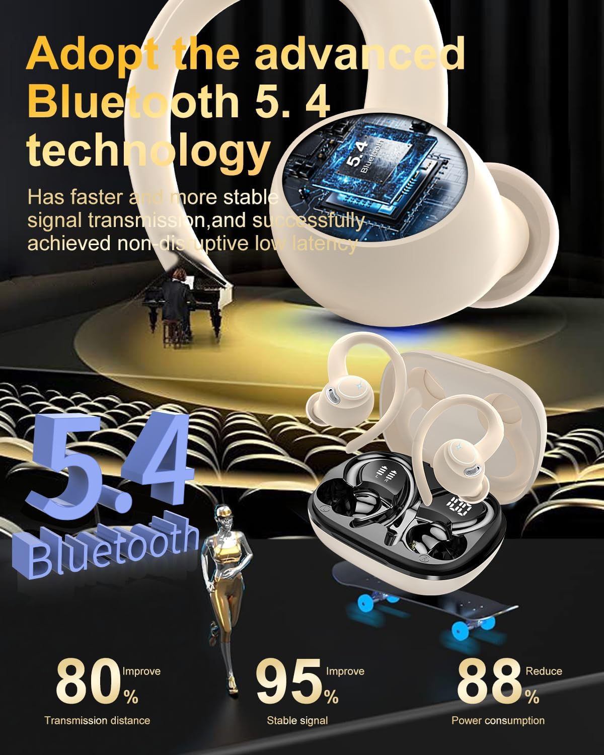 Auriculares inalámbricos, Bluetooth 5.4, auriculares deportivos con...