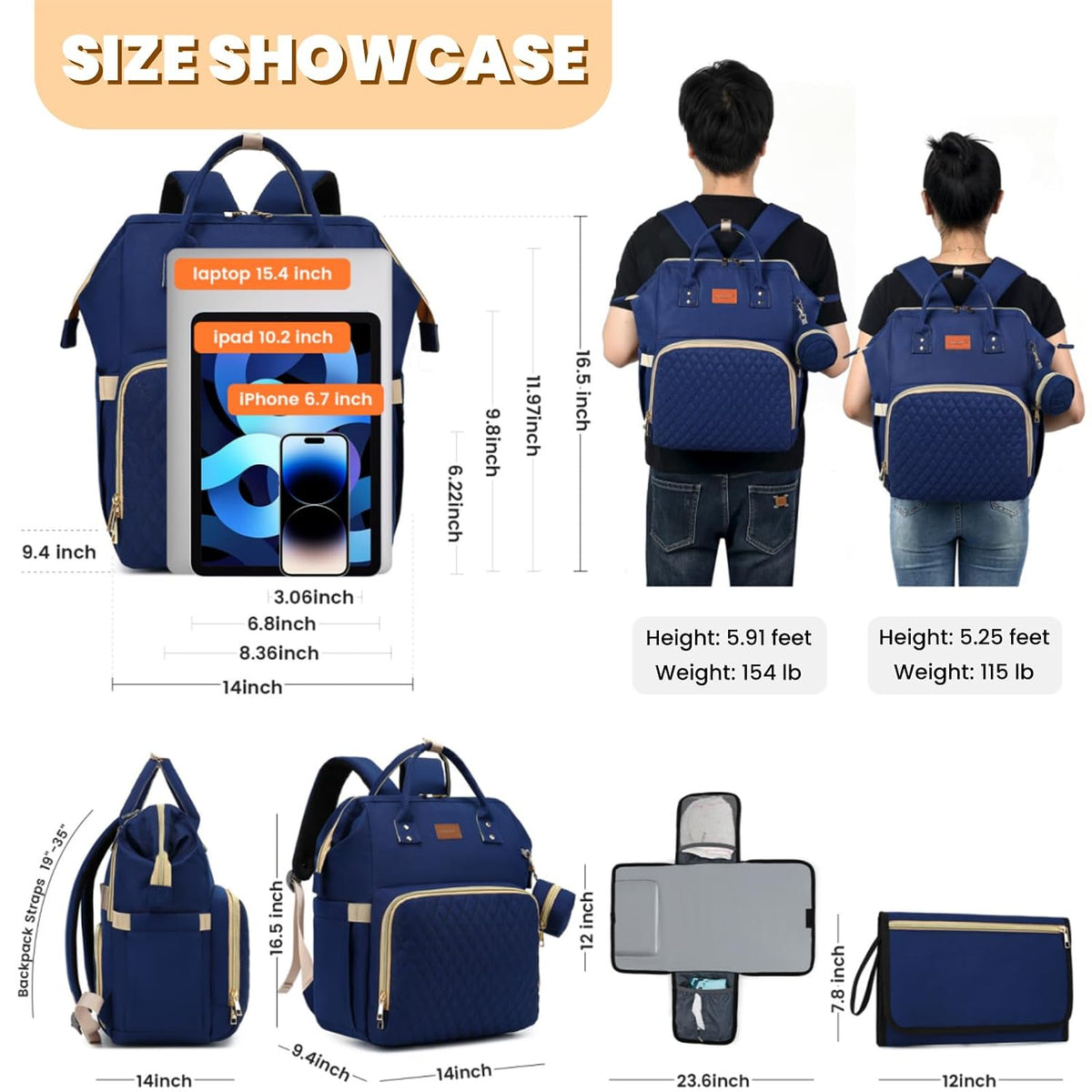 ROSEGIN Mochila para pañales con cambiador, funda para chupete, bol...