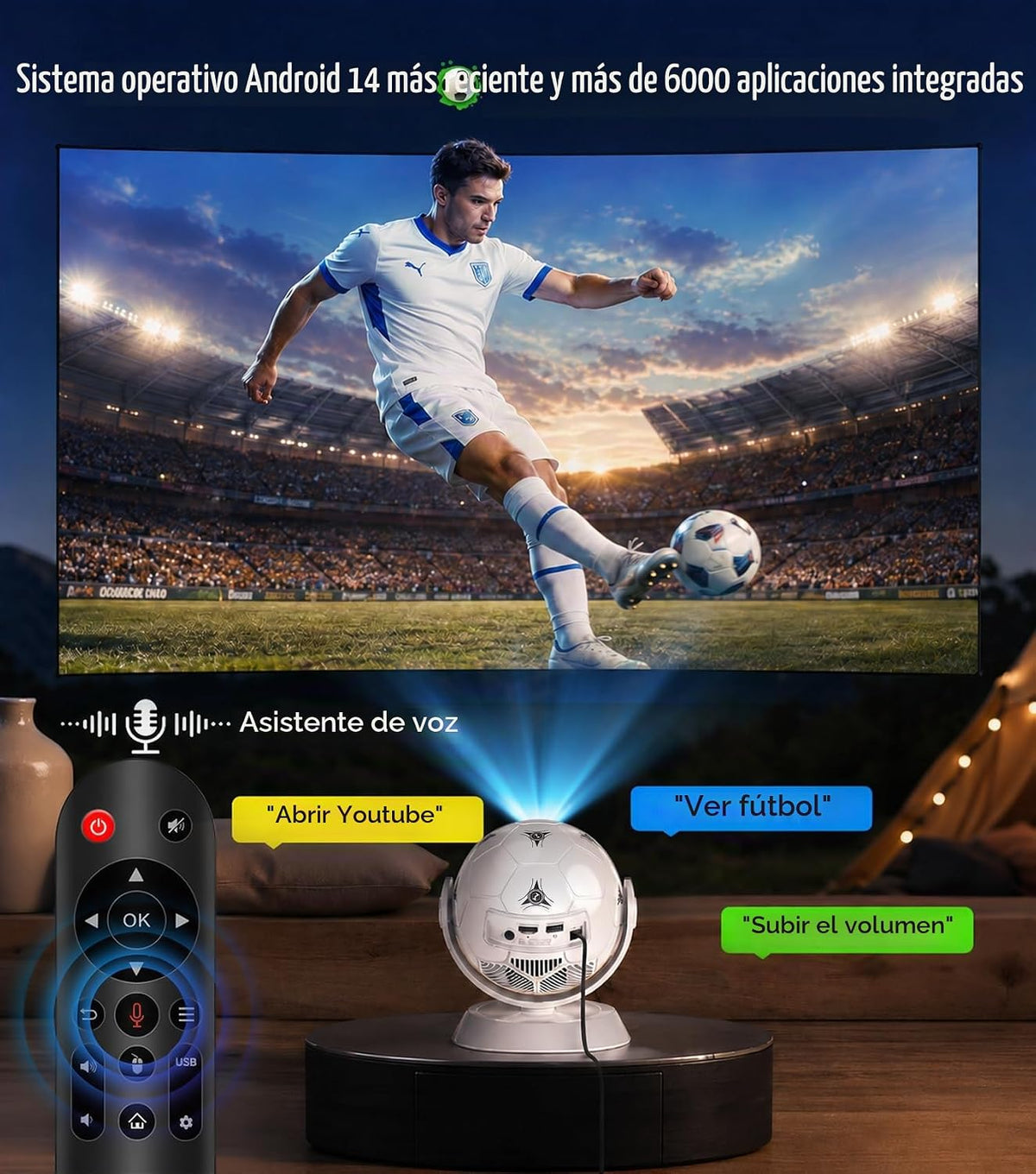 Magcubic Mini proyector con temática de fútbol 2026, soporte 4K And...
