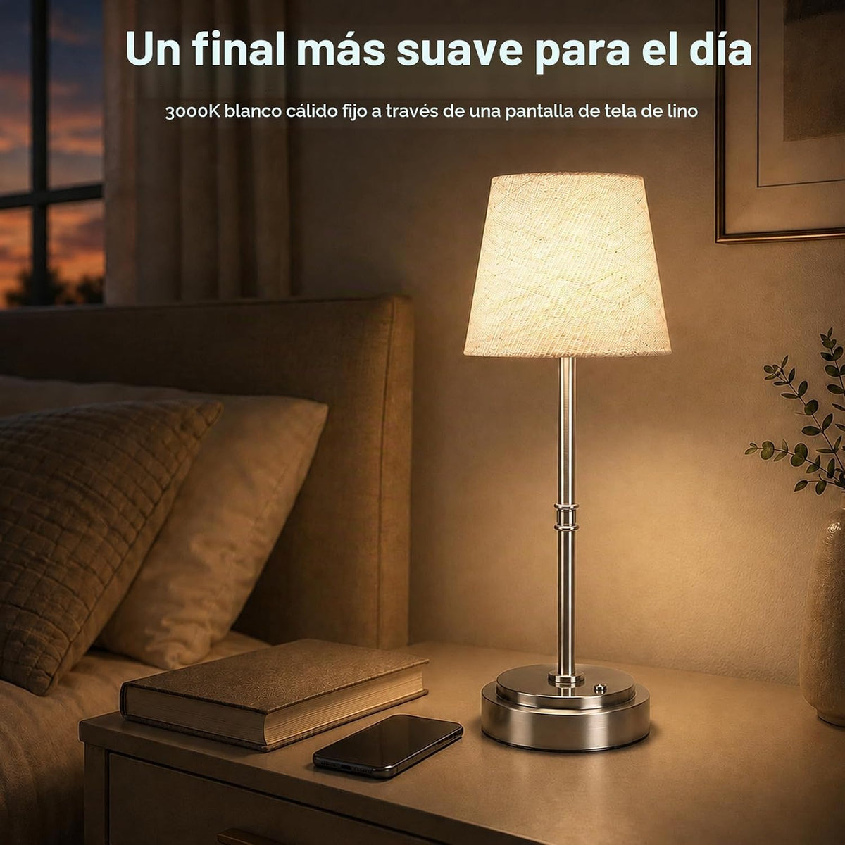 Lámpara de mesa inalámbrica recargable, lámpara de noche con pilas,...