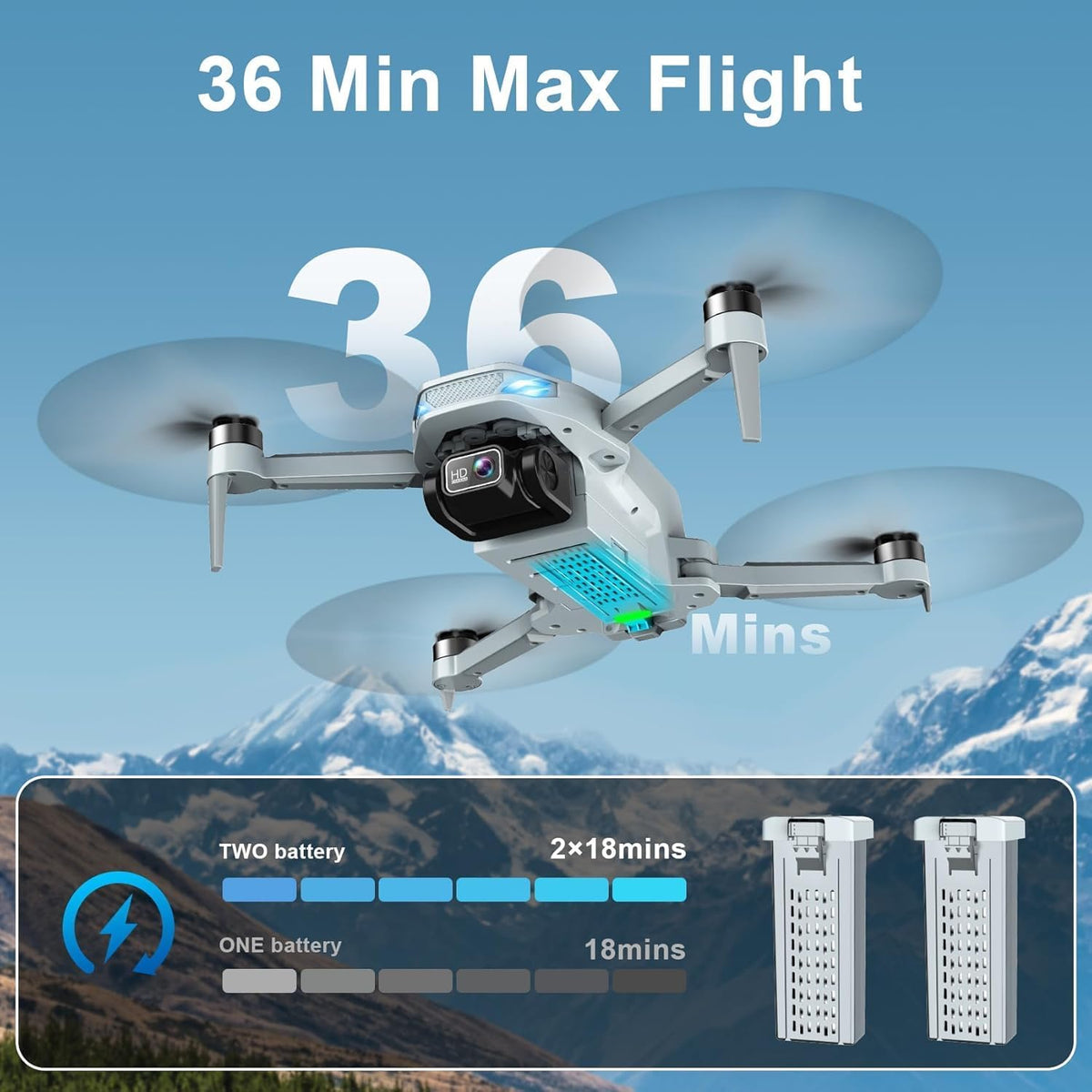 Drone 2K con cámara para adultos y principiantes, mini dron con 2 b...