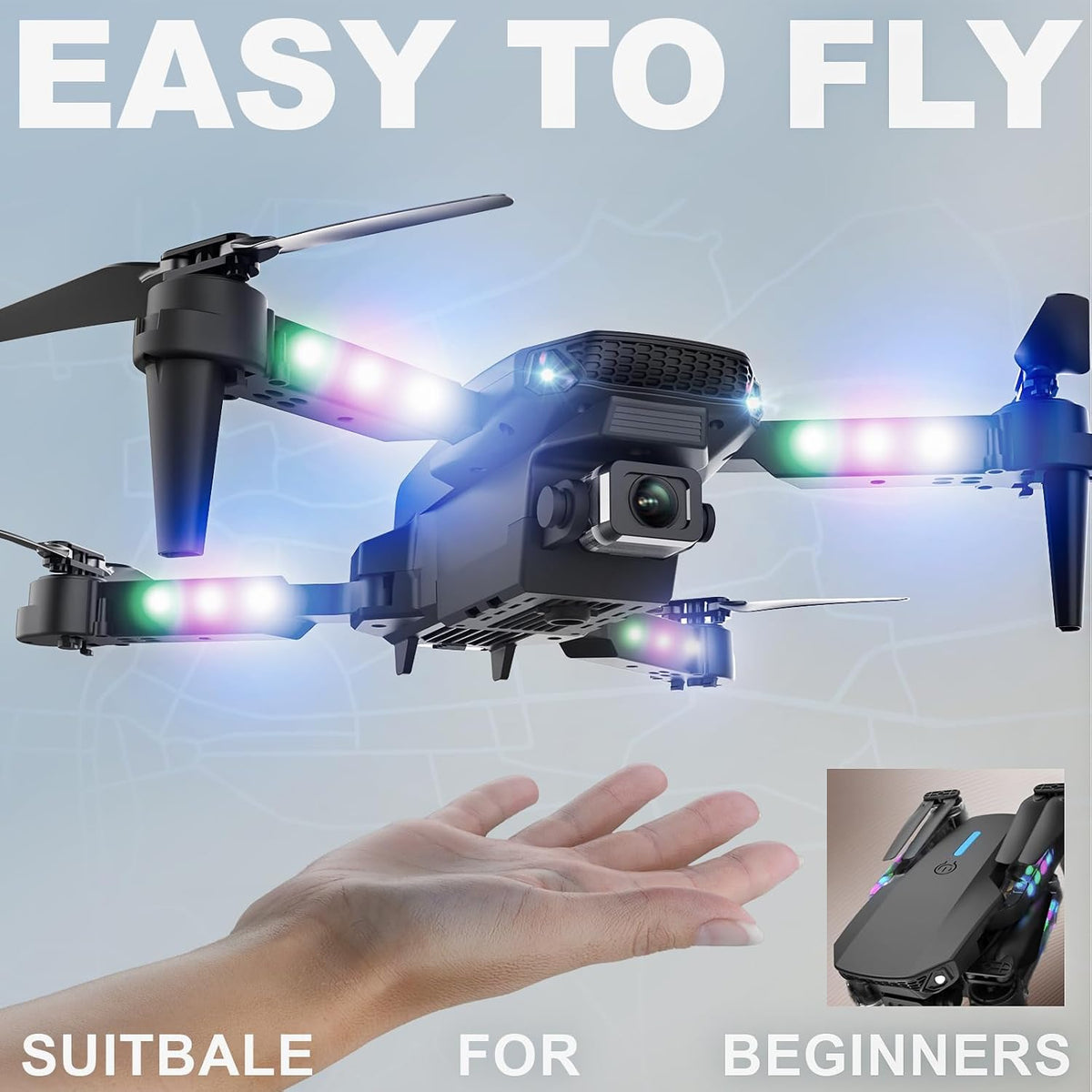 BEZGAR Dron con luces LED y cámara para adultos y niños principiant...