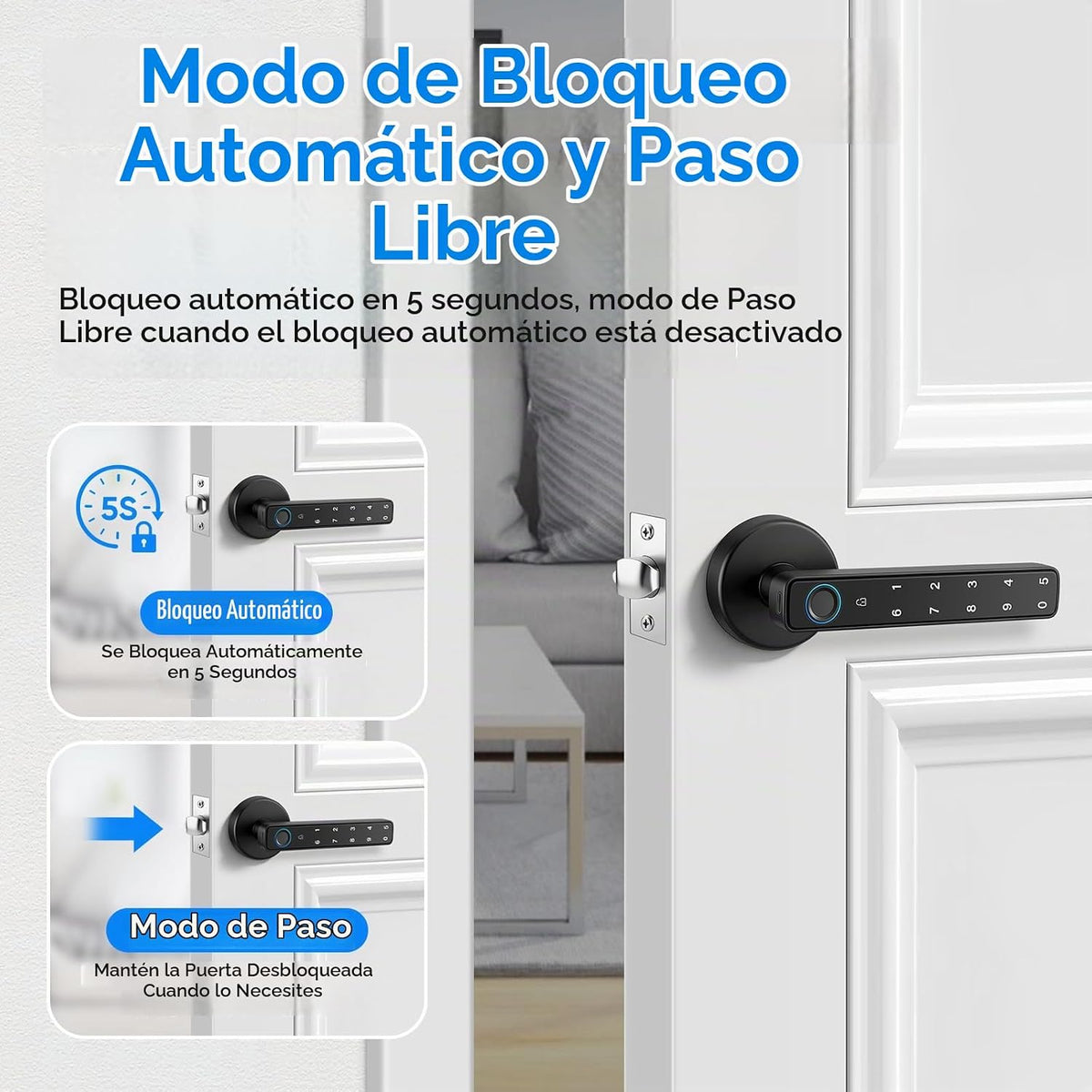 Cerradura de puerta inteligente con perilla, cerraduras de puerta d...