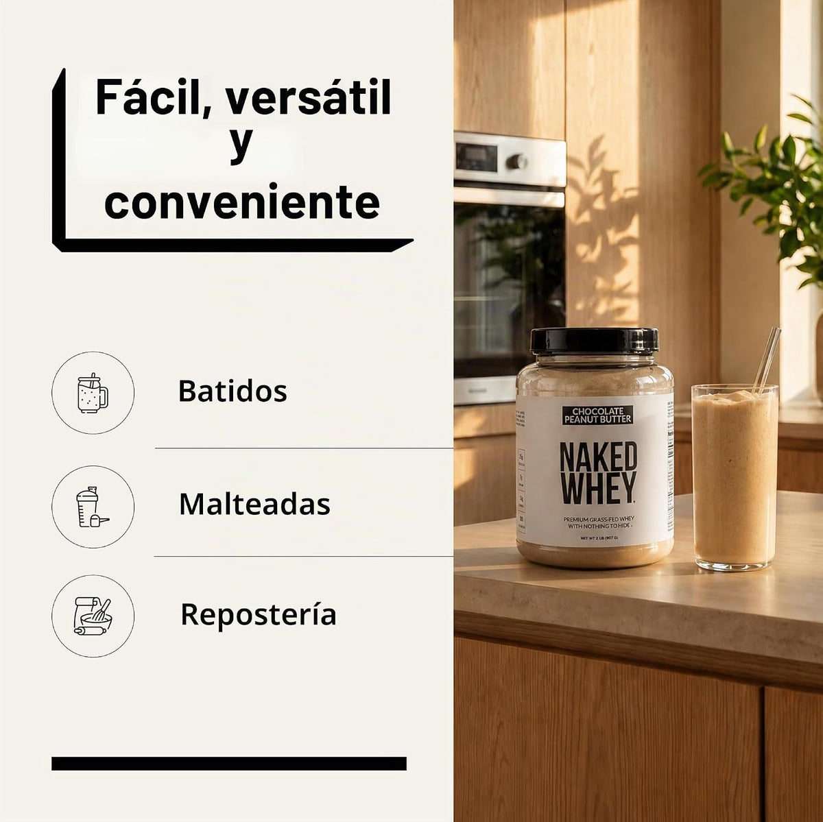 Proteína en polvo de mantequilla de maní y chocolate NAKED Whey, su...