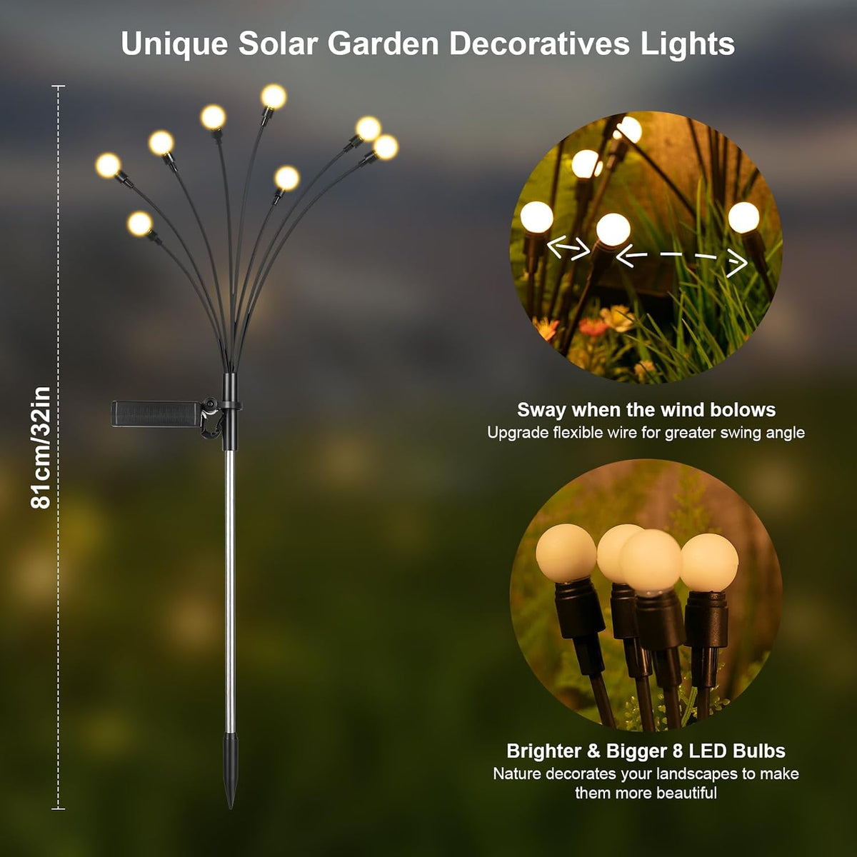 ASMAD Luces solares para exteriores (paquete de 12-64 LED), luces s...