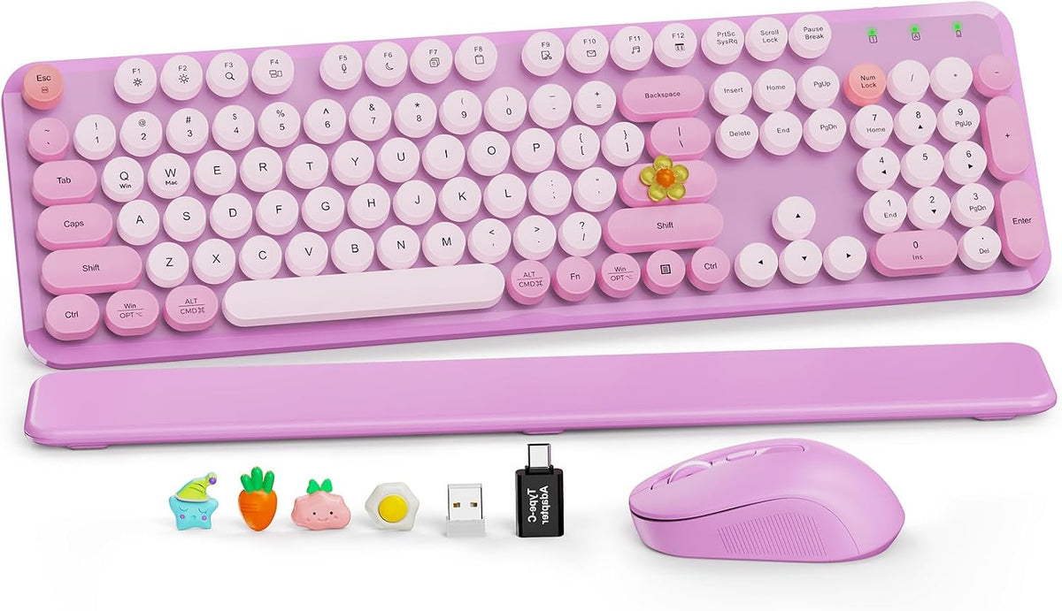 Teclado y mouse inalámbricos, teclas redondas, reposamuñecas magnét...