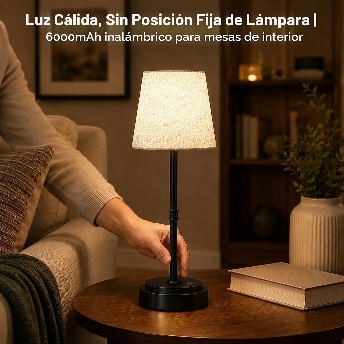 Lámpara de mesa inalámbrica recargable, funciona con pilas, color n...