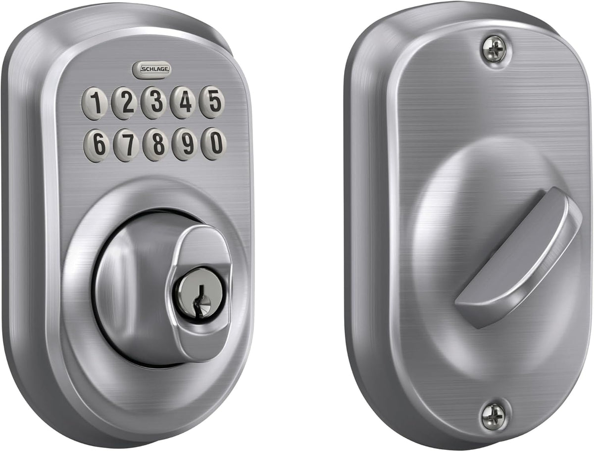Schlage - Cerradura electrónica para teclado, borde Plymouth, cromo...