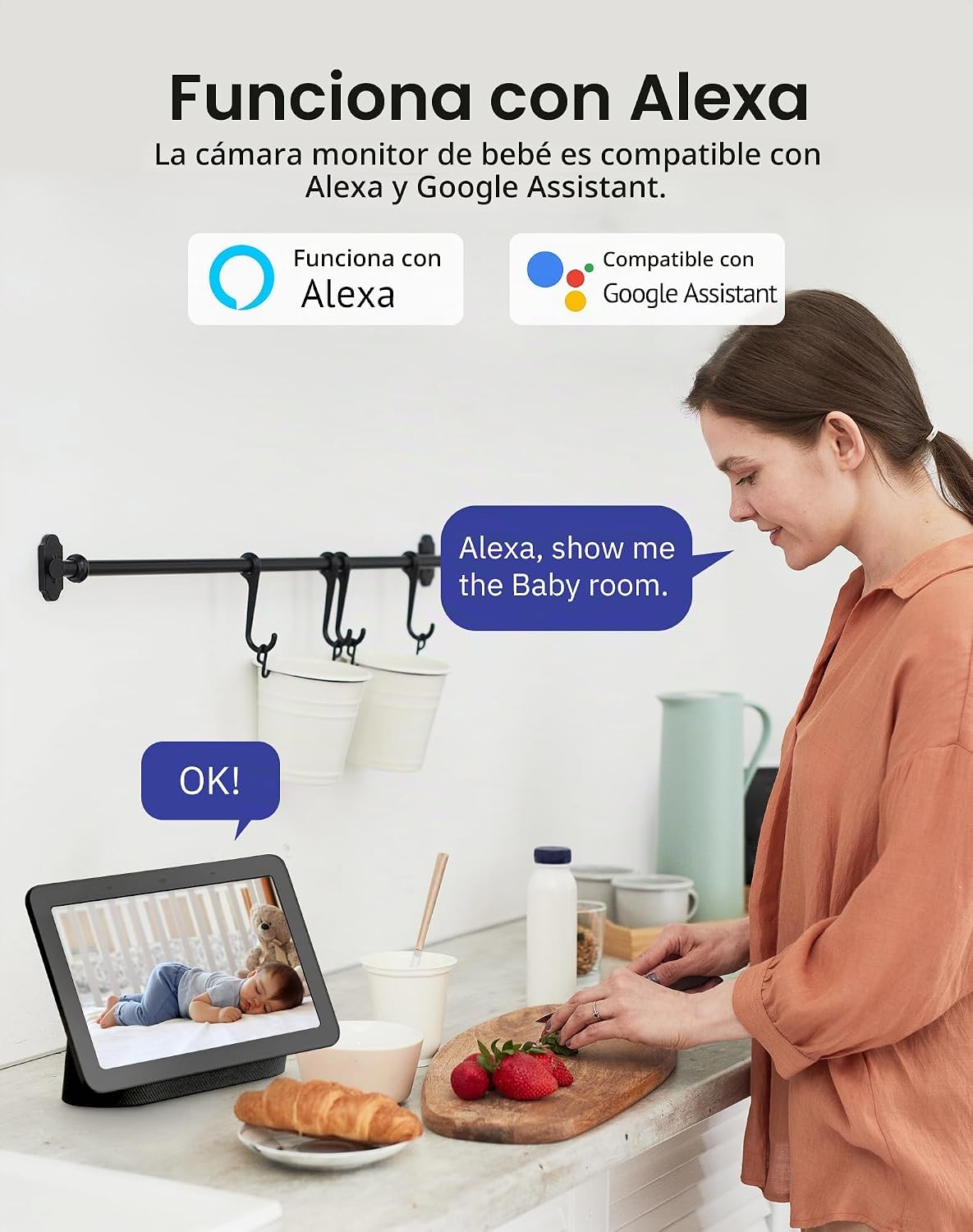Hugolog - Cámara de seguridad interior Pan\/Tilt de 2K 3MP con enfo...