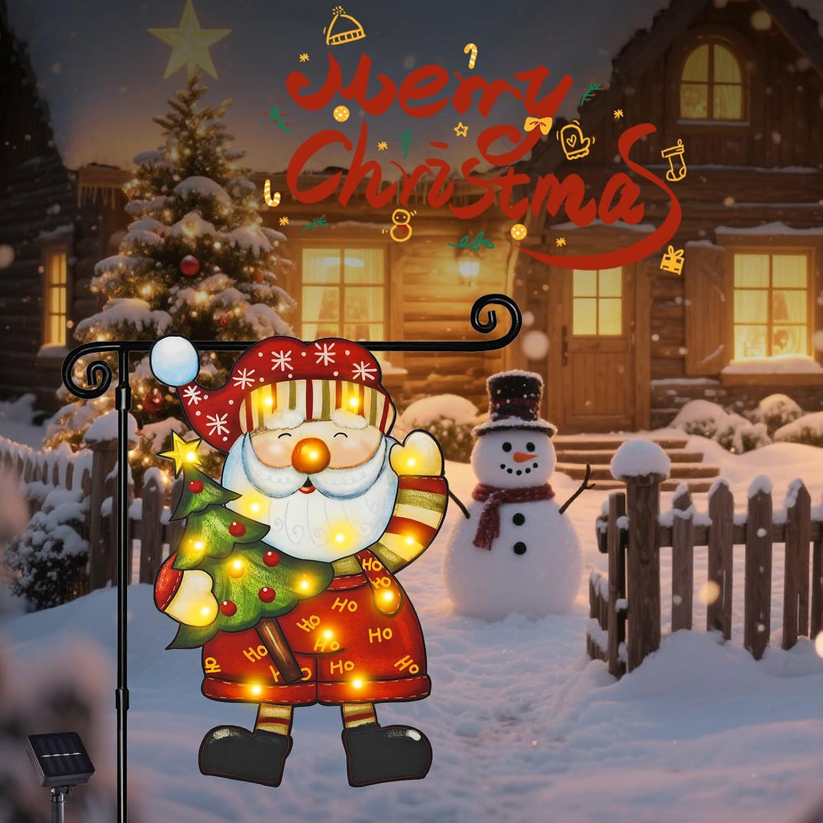 Bandera de jardín de Navidad iluminada para exteriores, 8 modos LED...