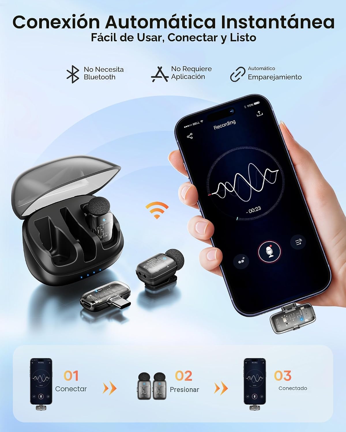 KUKIHO Mini 2 micrófonos inalámbricos Lavalier para iPhone 15\/16\/...