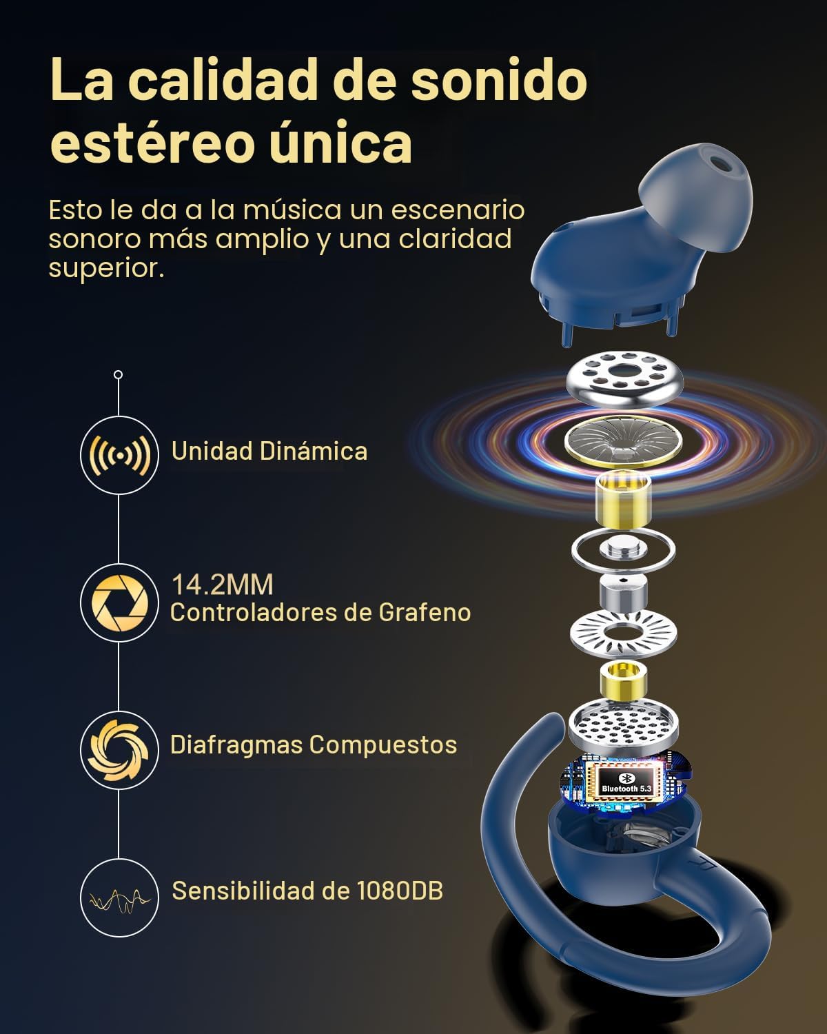 Auriculares inalámbricos, Bluetooth 5.4 Auriculares deportivos sobr...