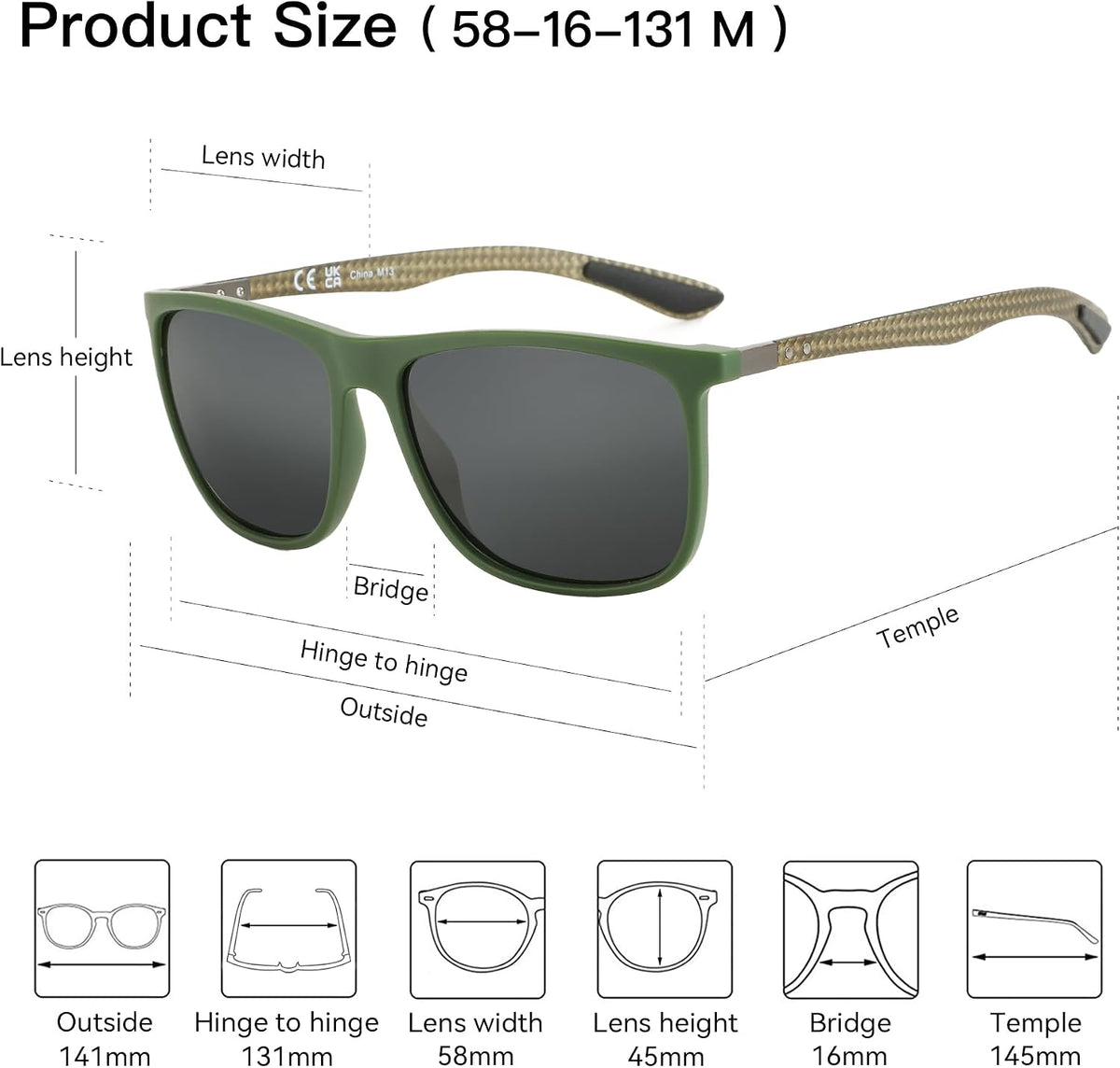 ZENOTTIC Gafas de sol polarizadas cuadradas para hombre, ultraliger...
