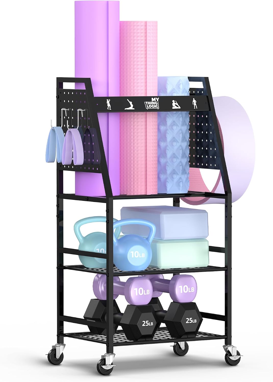 Mythinglogic Estante de gimnasio en casa para mancuernas, esterilla...