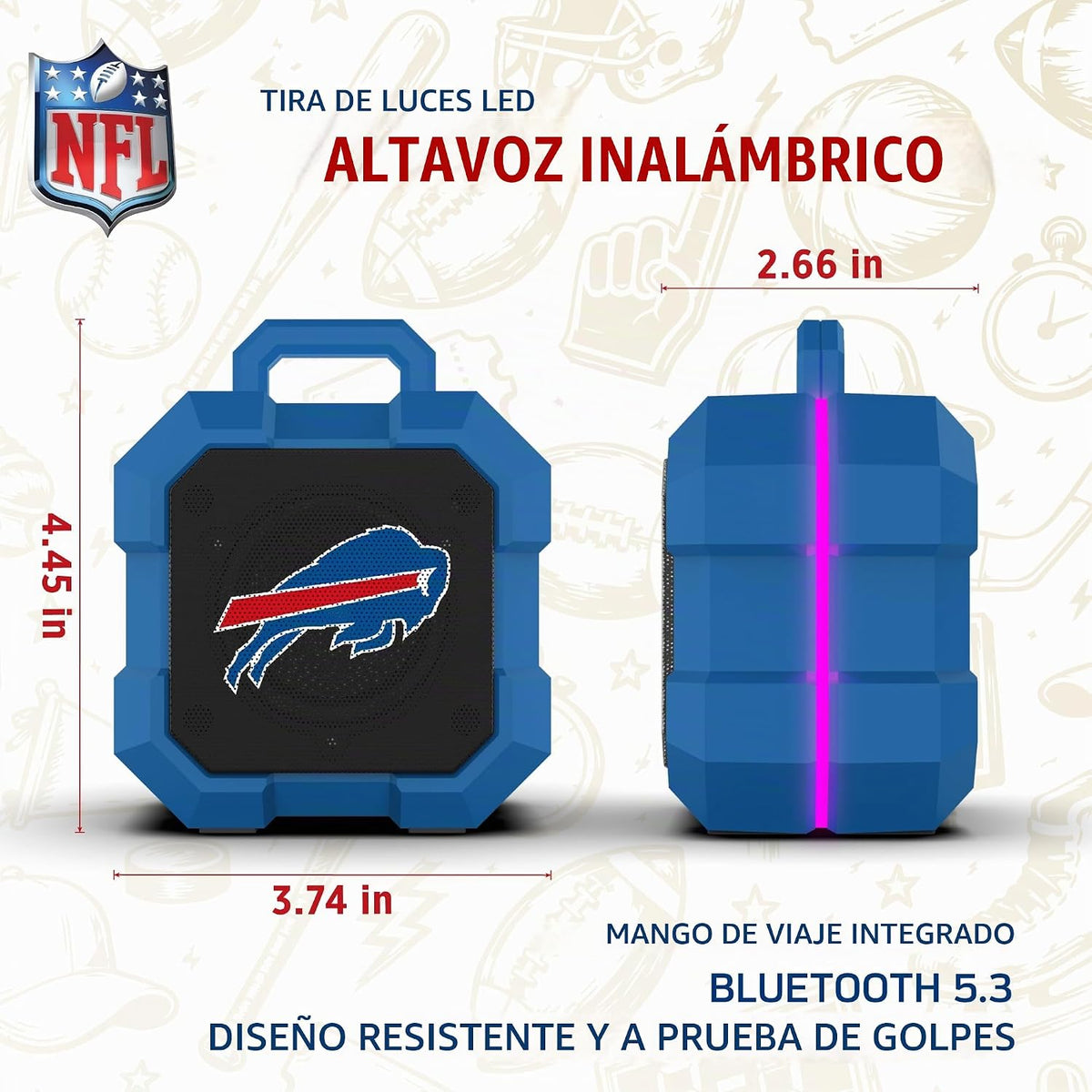 SOAR NFL Shockbox - Altavoz Bluetooth inalámbrico LED, resistente a...