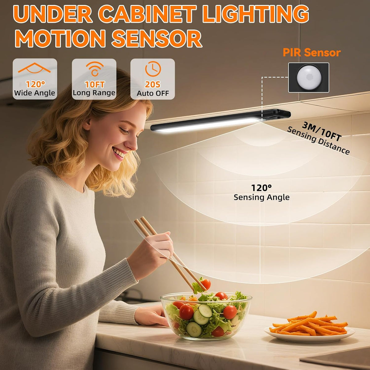Iluminación inalámbrica para debajo del gabinete, luz con sensor de...