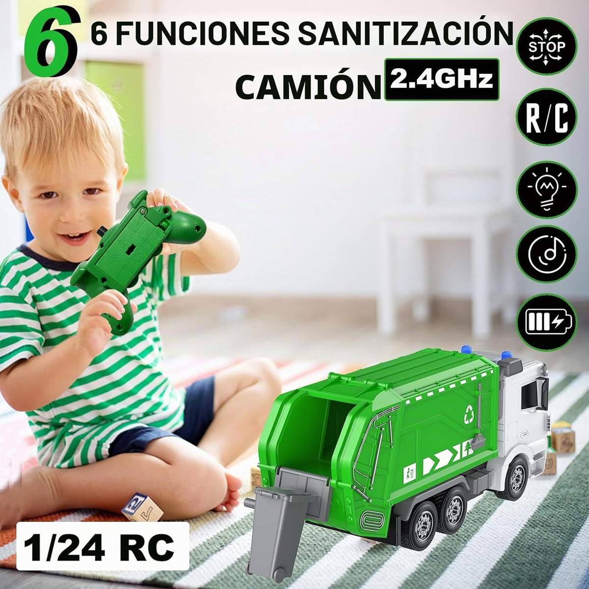 CALEST Camiones de juguete de camión de basura con control remoto d...