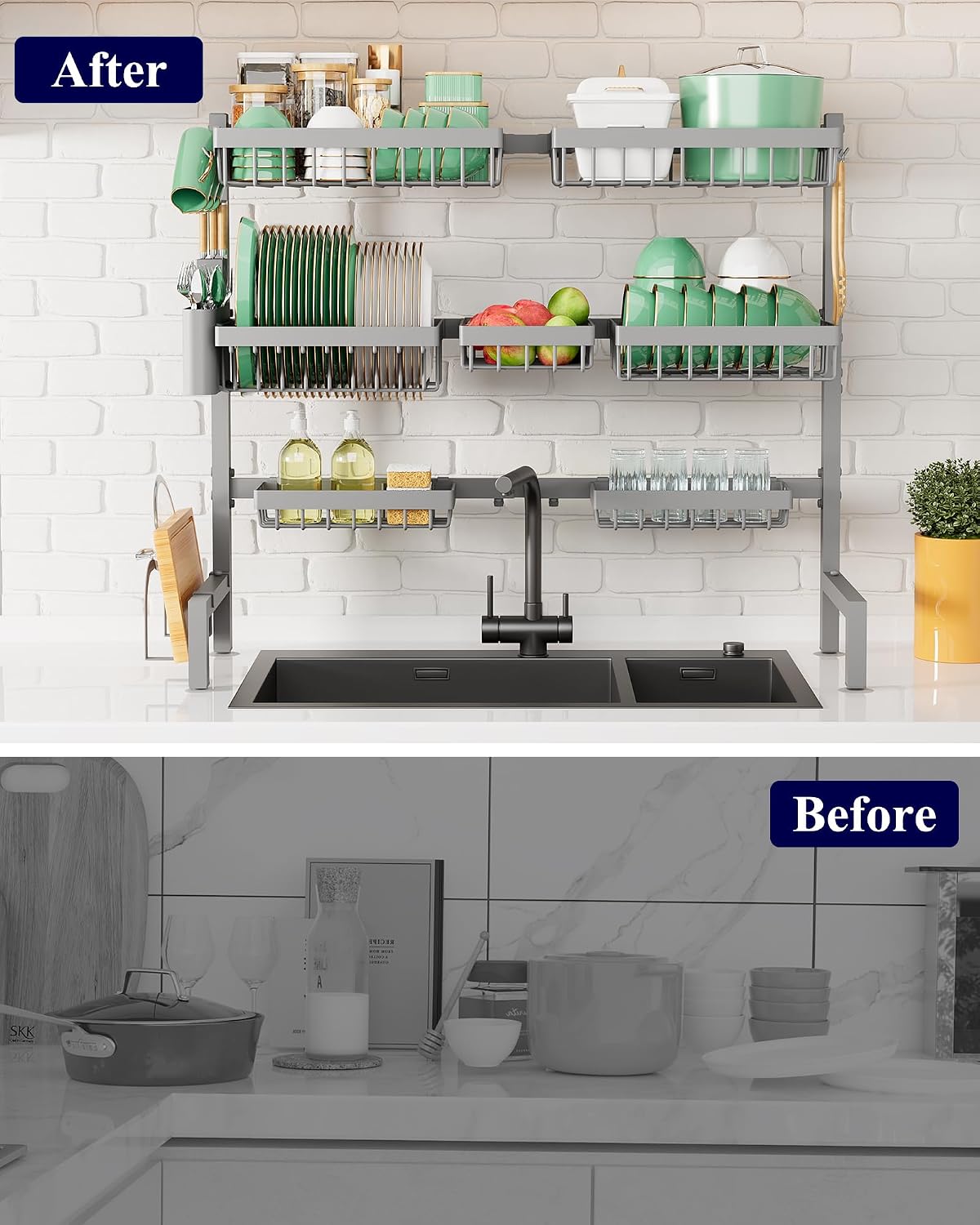 Kitsure Escurridor de platos ajustable sobre el fregadero, 31.5 - 3...