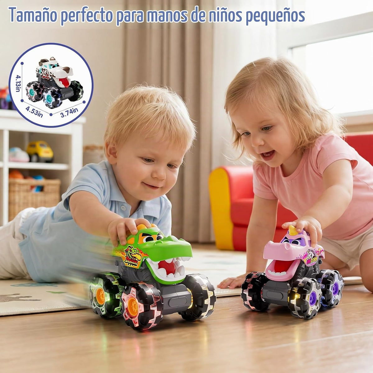 HOLA Paquete de 3 camiones monstruos iluminados para niños pequeños...